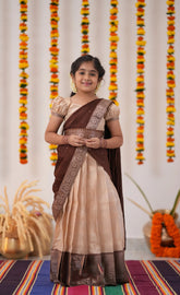 cream brown half saree